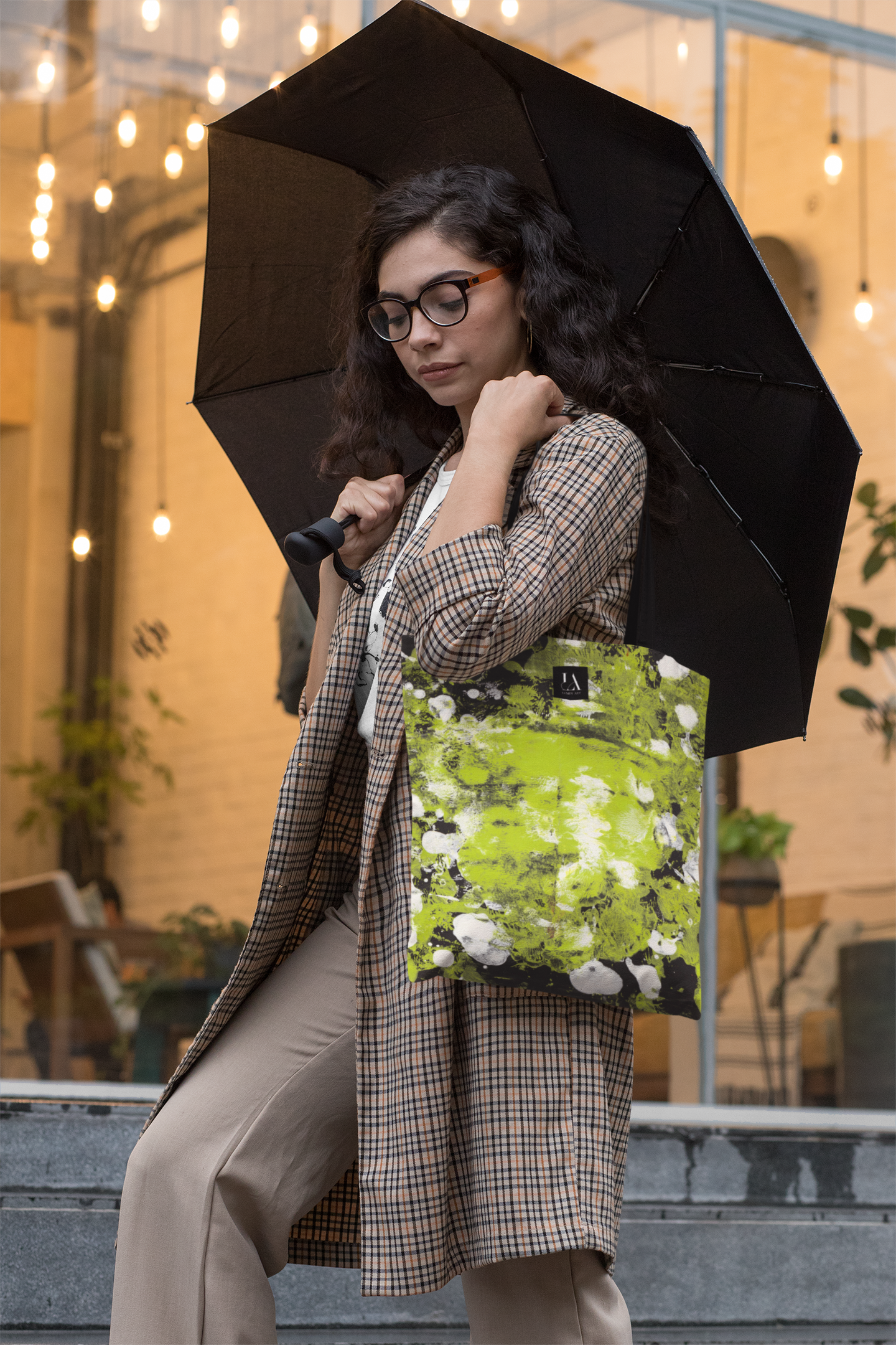 Canvas Tote Bag, Lumen Art Print, Green, White, Black Pattern