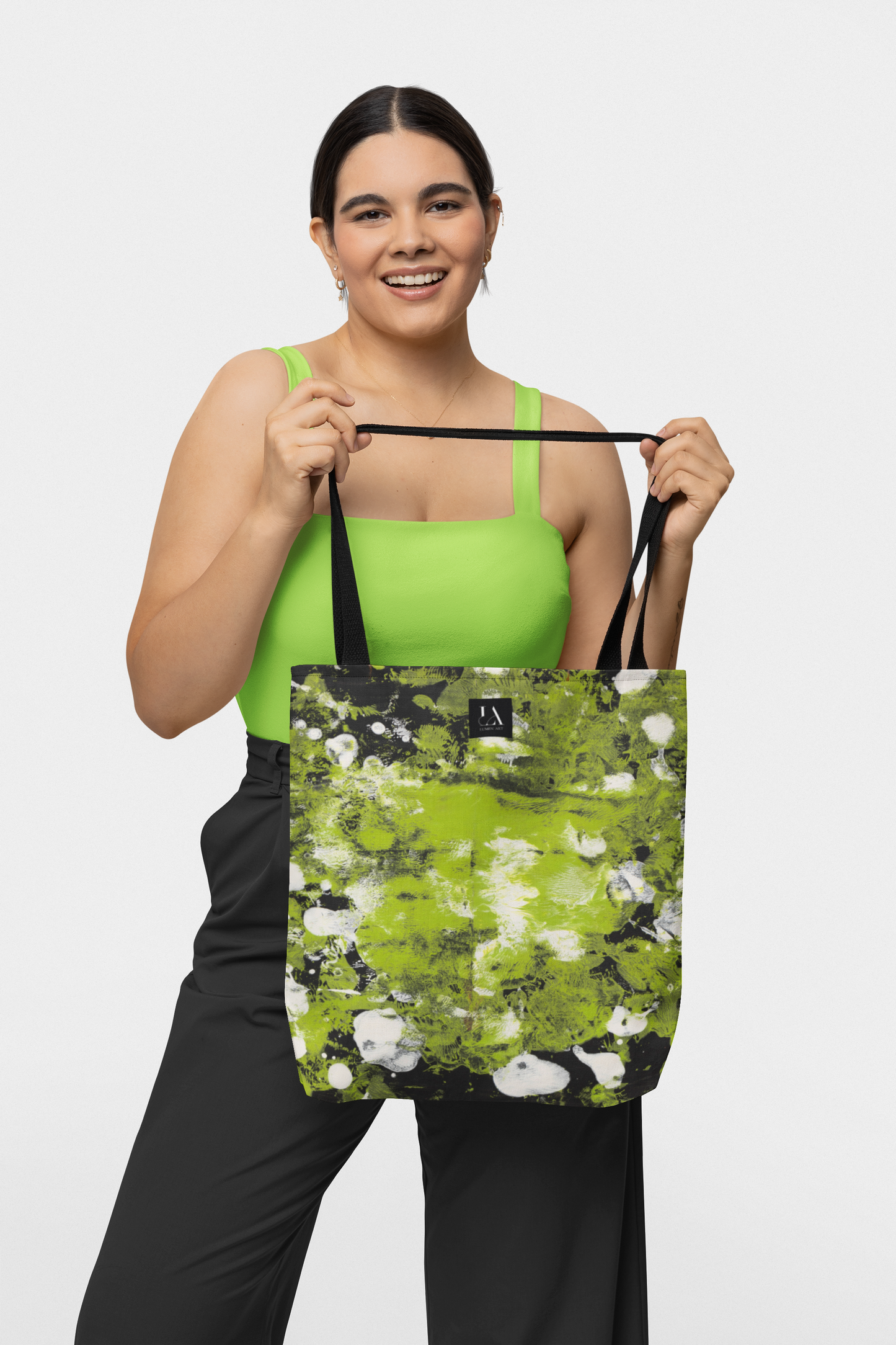 Canvas Tote Bag, Lumen Art Print, Green, White, Black Pattern