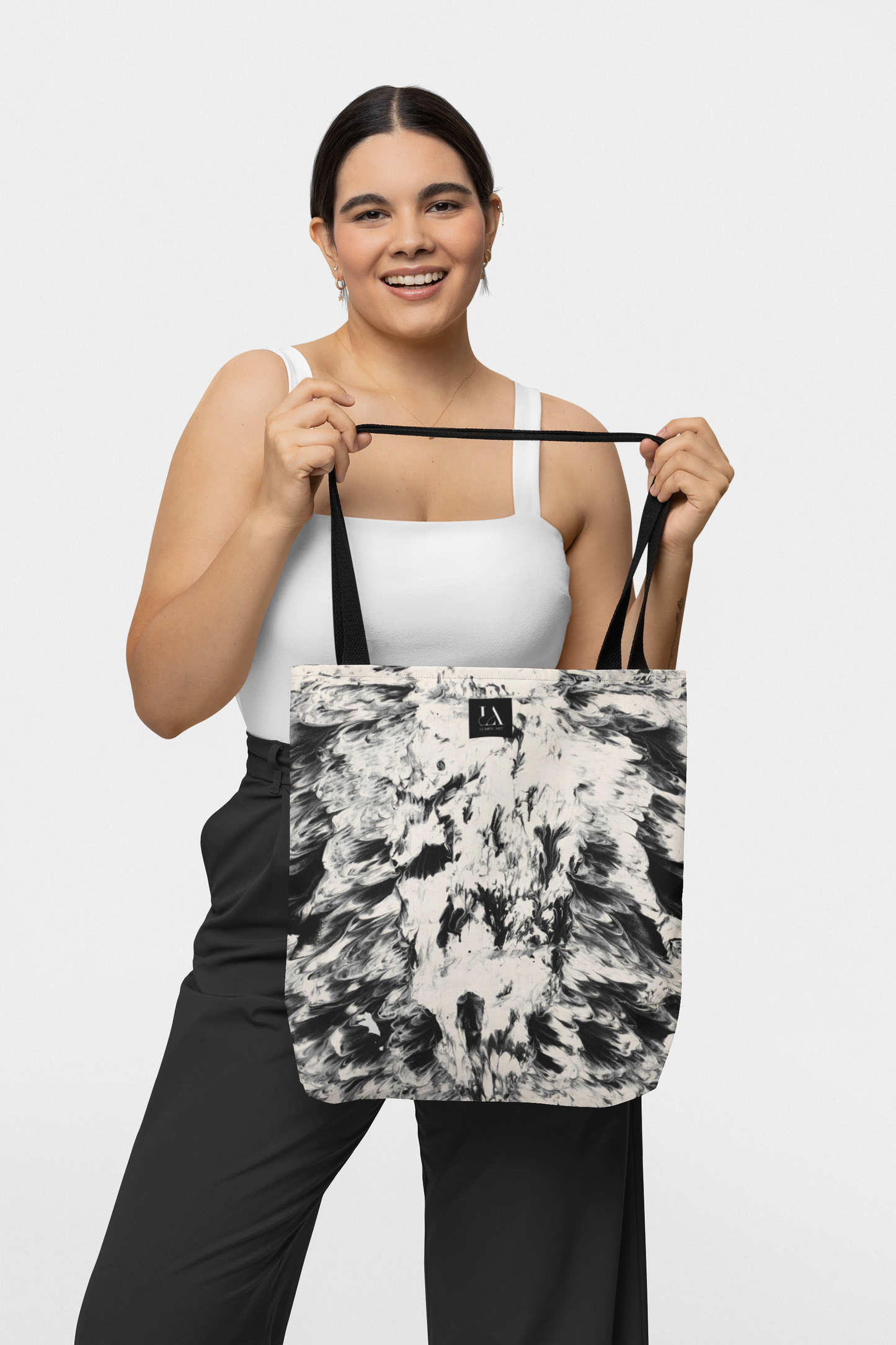 Canvas Tote Bag, Lumen Art Print, Cream and Black Pattern