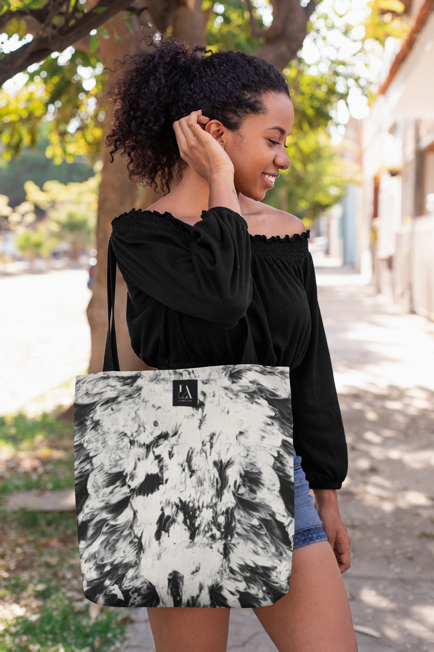 Canvas Tote Bag, Lumen Art Print, Cream and Black Pattern